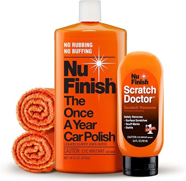 Nu Finish 4 Piece Car Care Kit, All in One Complete Car Care Kit, Includes Scratch Doctor Scratch Remover, Car Polish, and 2 Microfiber Cloths