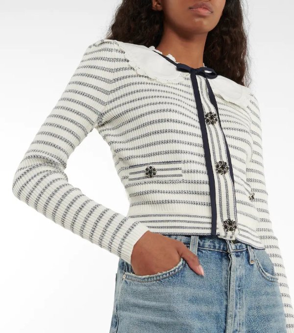 Striped cotton-blend cardigan