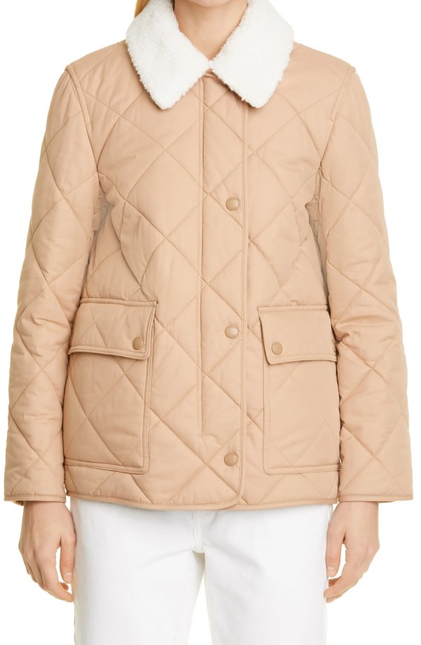 Kemptown Quilted Gabardine Coat with Removable Faux Shearling Collar