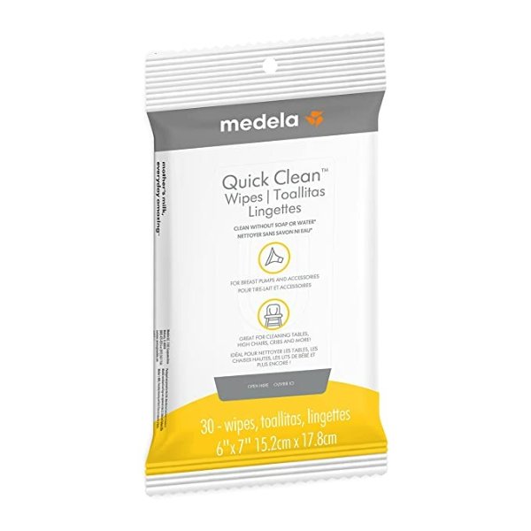 Quick Clean Breast Pump and Accessory Wipes 30 Count, Resealable, Convenient and Hygienic On The Go Cleaning for Tables, Countertops, Chairs, and More