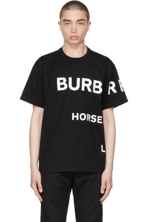 Black Oversized 'Horseferry' Print T-Shirt