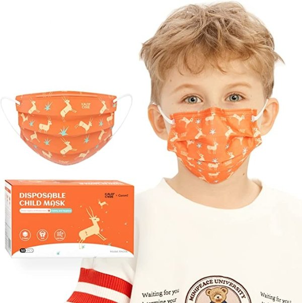 KalorCare Kids Disposable Face Mask 50 Pack with Animals Designs for Children Girls Boys