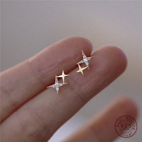 0.99US $ 82% OFF|925 Sterling Silver Japanese Micro Inlaid Crystal Four-pointed Star Plating 14k Gold Earrings Women Small Cute Banquet Jewelry - Stud Earrings - AliExpress