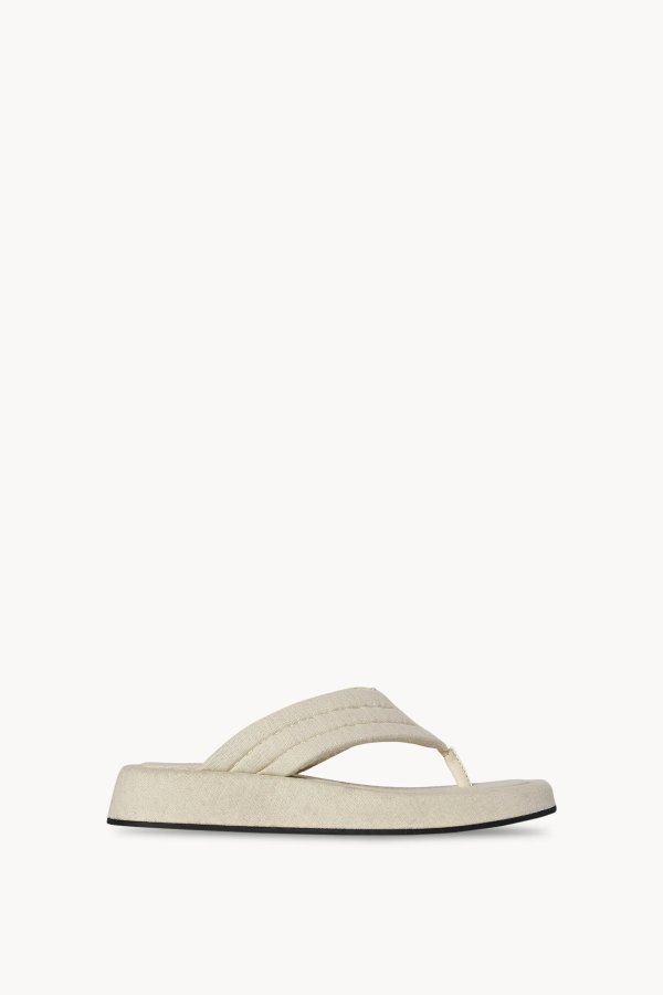 Ginza Sandal in Cotton and Linen Ivory