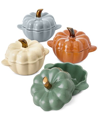 Martha Stewart Collection 4-Pc. Ceramic Pumpkin Cocotte Set Created for Macys