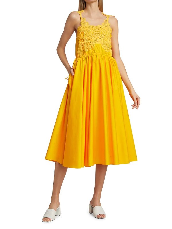 Macrame Lace-Embellished Midi-Dress