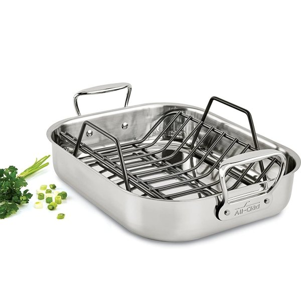 All-Clad Gourmet Stainless Steel Nonstick Roaster with Rack, 11 x 14 inch, Silver