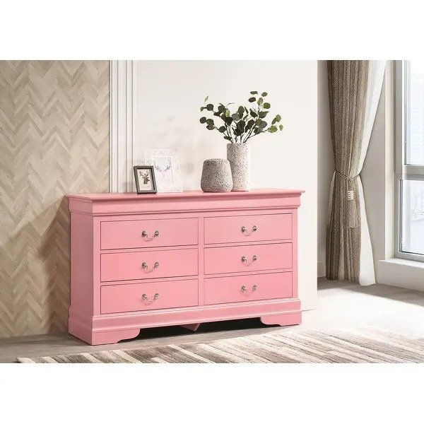 Louis Phillipe 6-drawer Bedroom Dresser - Pink
