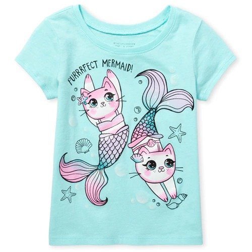 Baby And Toddler Girls Short Sleeve Glitter 'Purrrfect Mermaid' Graphic Tee