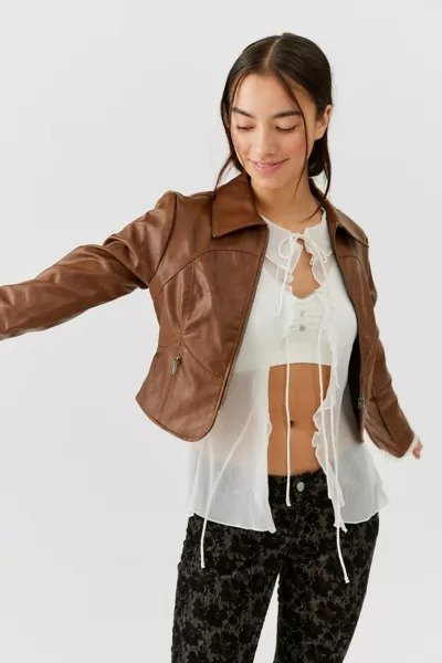 UO Paige Faux Leather Cropped Jacket