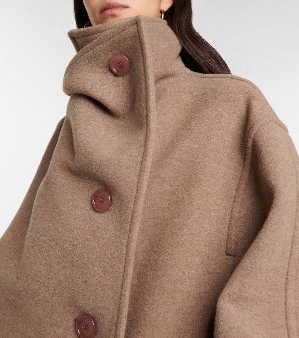 Funnel Neck Wool Blend Coat in Brown - Acne Studios | Mytheresa