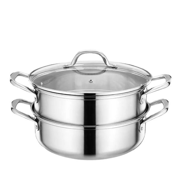 5.8 qt. Stainless Steel Stovetop Steamer Set with Tempered Glass Lid 3-Piece