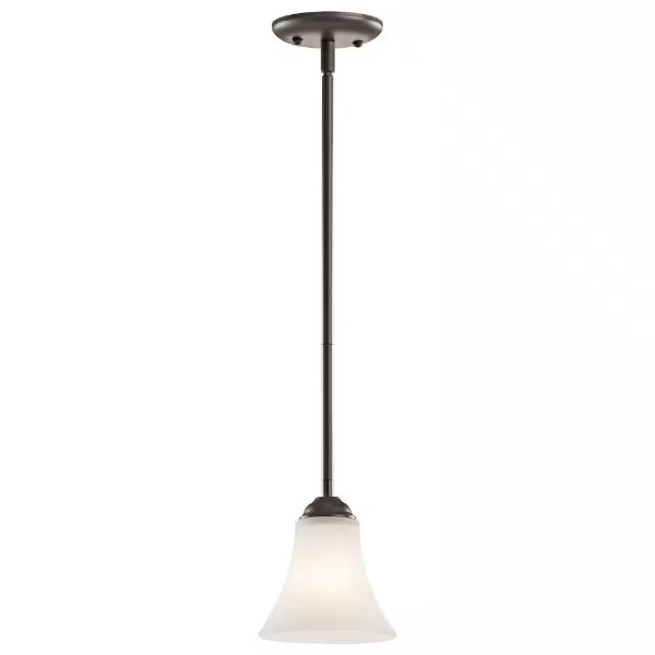 Keiran 1-Light Olde Bronze Transitional Shaded Kitchen Mini Pendant Hanging Light with Satin Etched Glass