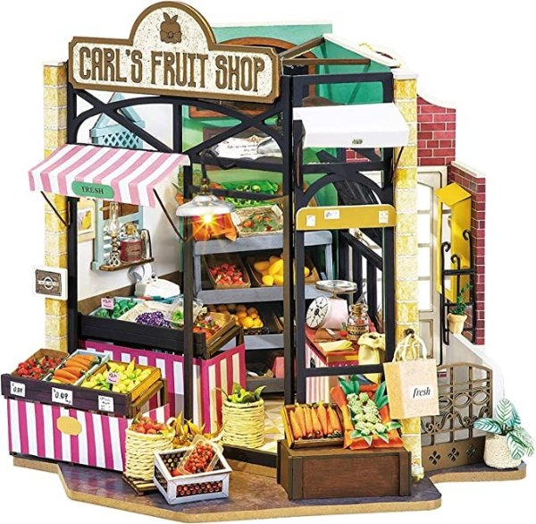 DIY Miniature Dollhouse Kit, Tiny House Kits Mini Model Building Sets, DIY Crafts Adults to Build, Halloween/Christmas Decorations Gifts for Family and Friends (Carl's Fruit Shop)
