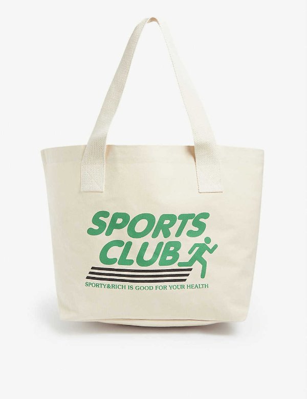 Sports Club logo-embroidered cotton tote