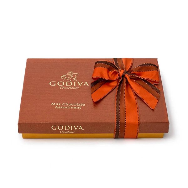 Milk Chocolate Gift Box - Orange & Brown Ribbon - 22 pc.| GODIVA