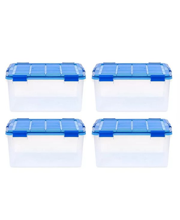 15 Gallon Clear Plastic Storage Boxes with Blue Lid, Pack of 4