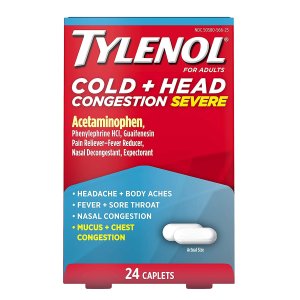 Tylenol Cold + Head Congestion Severe Medicine Caplets for Fever, Pain & Congestion Relief, 24 ct