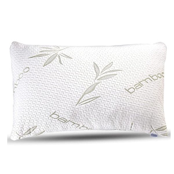 Bamboo Pillow - Premium Pillows for Sleeping - Memory Foam Pillow with Washable Pillow Case - Adjustable (Queen)