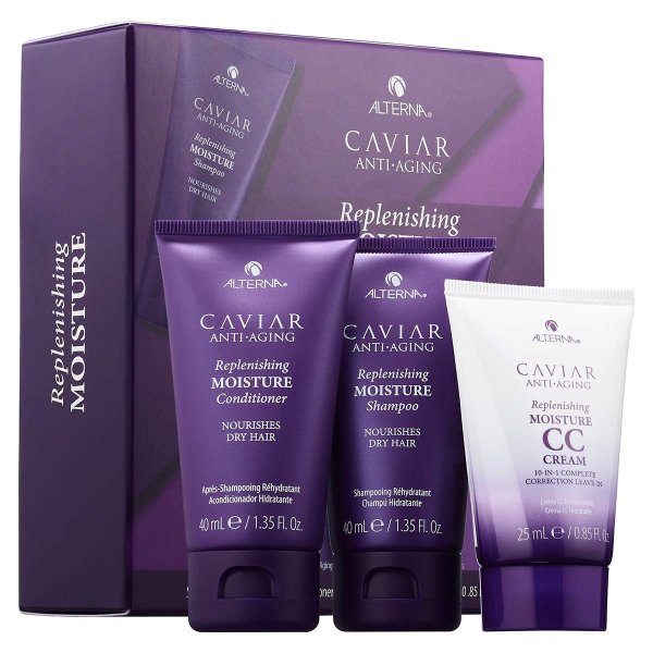 Caviar Anti-Aging Replenishing Moisture Travel Kit; Includes 1.35 oz Shampoo, 1.35 oz Conditioner & 0.85 oz CC Cream