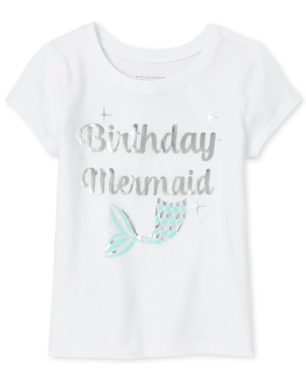 Baby And Toddler Girls Mommy And Me Short Sleeve Foil 'Birthday Mermaid' Matching Graphic Tee