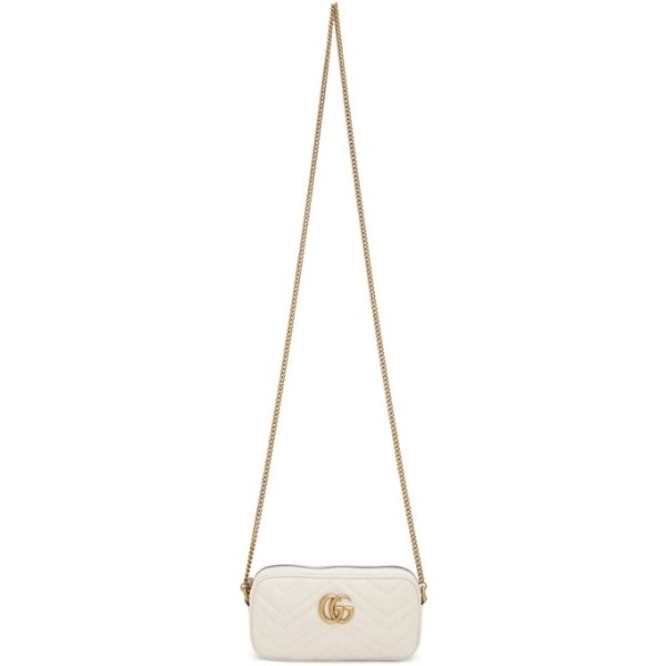 White GG Marmont Chain Wallet Bag