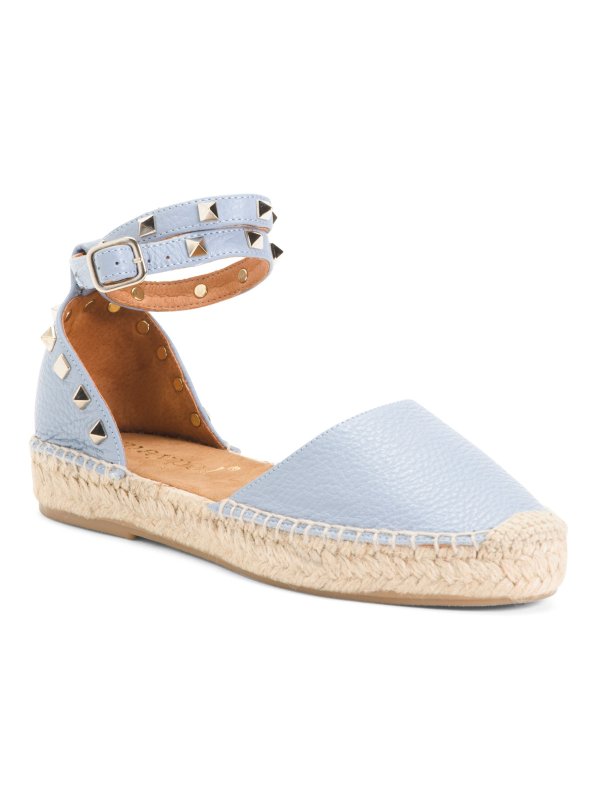 Made In Spain Studded Leather Flat Espadrilles
