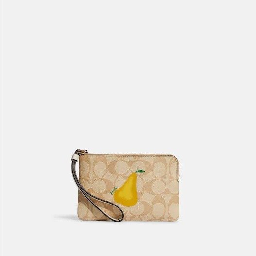 Corner Zip Wristlet In Signature Canvas With Pear