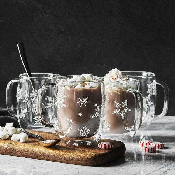 Sorrento Double Wall Glassware 4-pc Coffee Glass Mug Holiday Set