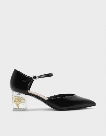 Black Floral Lucite Heel Mary Janes | CHARLES & KEITH US