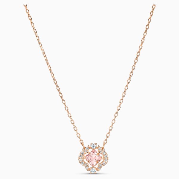 Sparkling Dance Clover Necklace, Pink, Rose-gold tone plated by