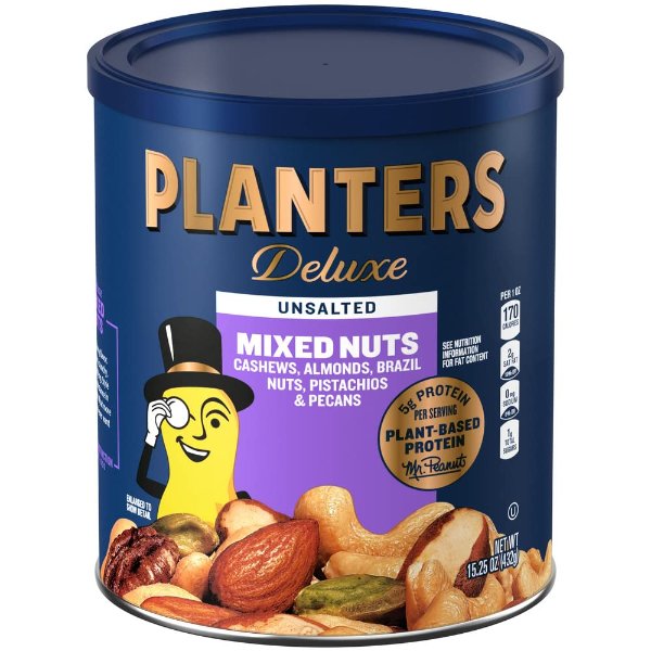 Deluxe Unsalted Mixed Nuts, 15.25 oz.