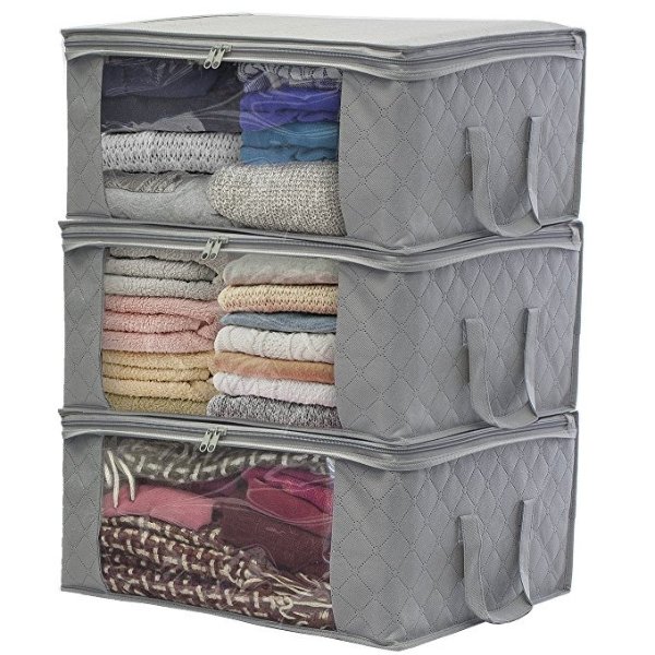 Foldable Storage Bag Organizers, Large Clear Window & Carry Handles, Great for Clothes, Blankets, Closets, Bedrooms, and more
