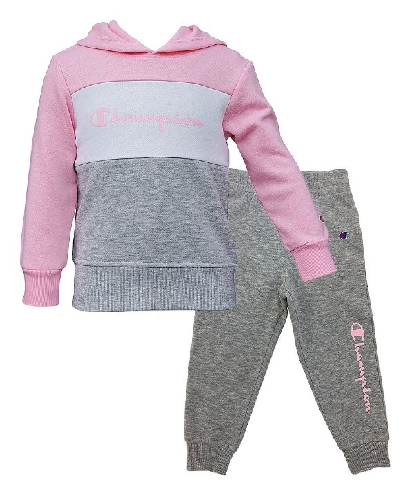 Pink Color Block Logo Hoodie & Gray Joggers - Toddler & Girls