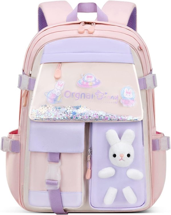 Bunny Backpack for Girls Cute Backpack Kawaii School Bookbag for Kindergarten Preschool Elementary(Pink for girl grades 1-3)