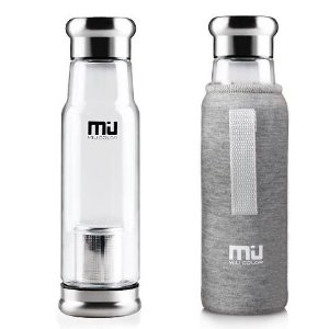 MIU COLOR® Stylish Portable Handmade Crystal Glass Water Bottle with Nylon Sleeve