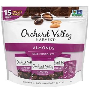 Orchard Valley Harvest Dark Chocolate Almonds, 1 Ounce Bags (Pack of 15)