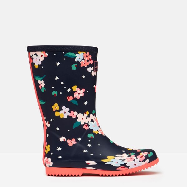 女童可卷边花朵雨靴