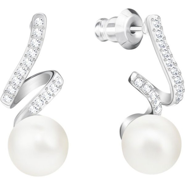 Gabriella Pearl Pierced Earrings, White, Rhodium plating by SWAROVSKI