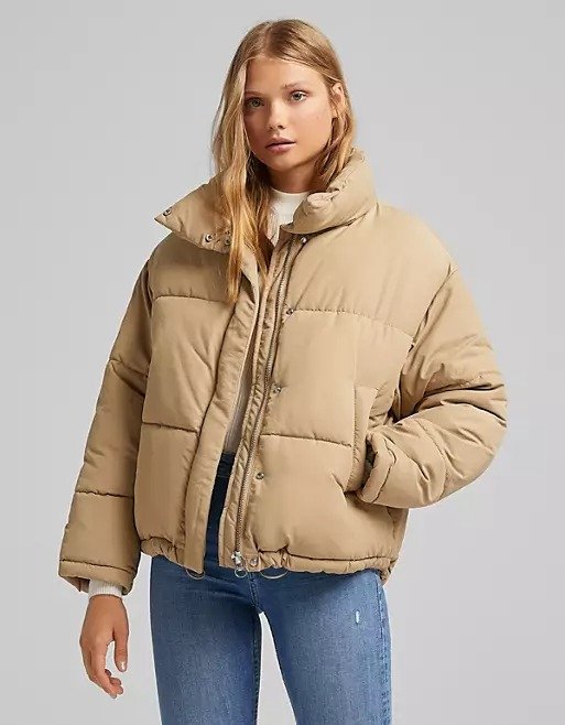 oversized padded puffer jacket in camel