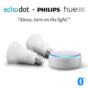 Echo Dot (3rd Gen) – Sandstone with Philips Hue White 2-pack A19 Smart Bulbs