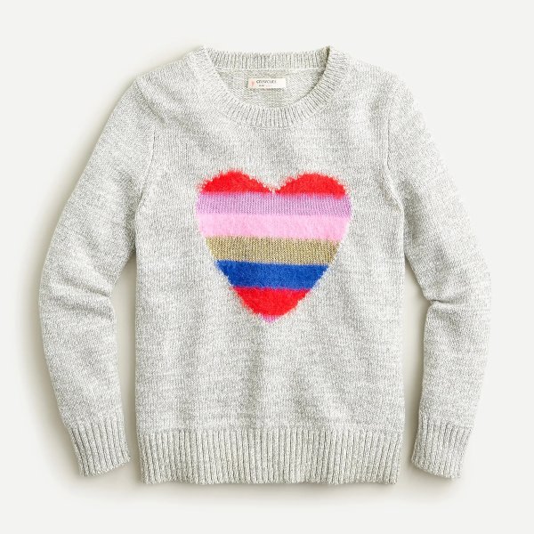 Girls' rainbow heart crewneck sweater