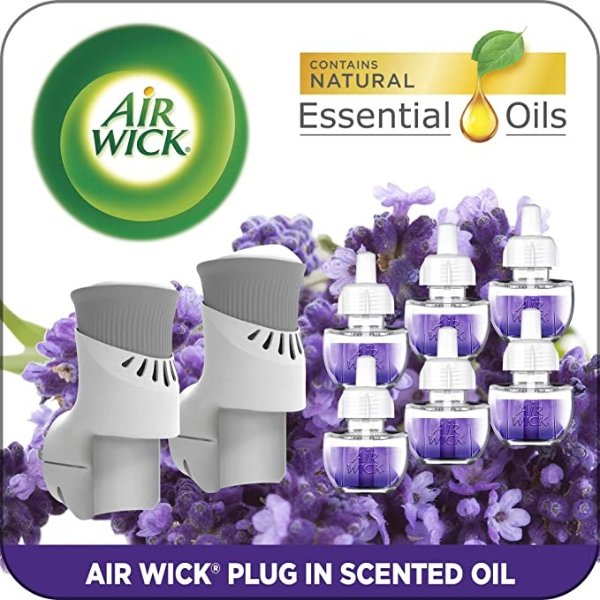 Plug in Scented Oil Starter Kit, 2 Warmers + 6 Refills, Lavender & Chamomile, Eco Friendly, Essential Oils, Air Freshener by
