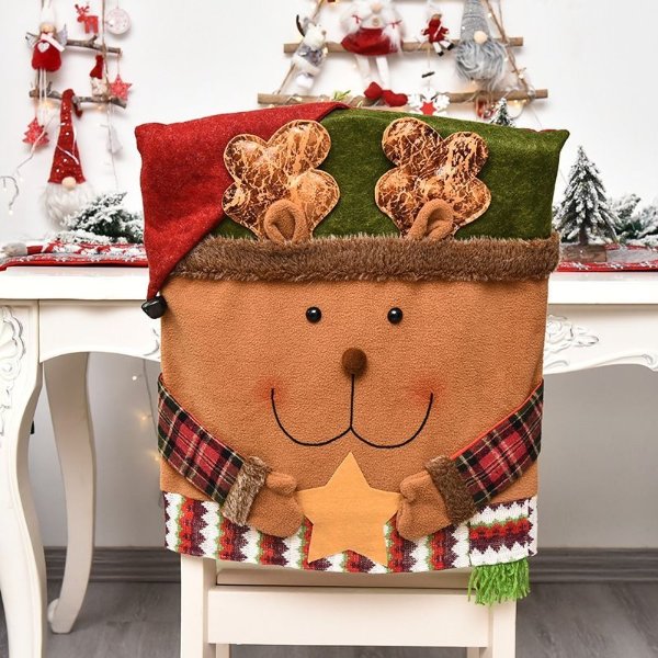Christmas Chair Cover Decoration with Santa, Snowman, and Reindeer Options