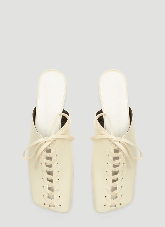 Square Toe Lace Up Mules in White
