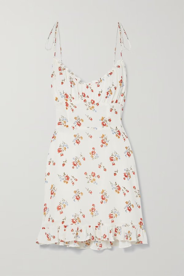 Esther ruffled floral-print crepe mini dress