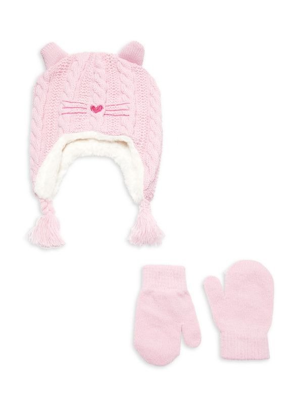 Baby Girl's 2-Piece Faux Fur Lined Beanie & Mitten Set