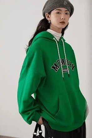 Loose Fit Memory Letters Embroidered Hoodie / BV Green