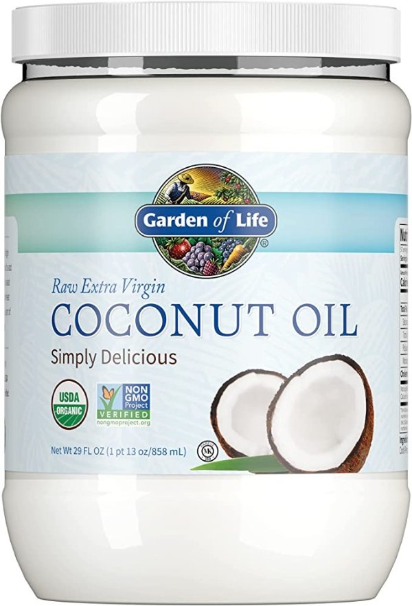 Garden of Life Coconut Oil for Hair, Skin, Cooking - Raw Extra Virgin Organic, Pure Unrefined Cold Pressed Oil with MCTs for Body Care or Baking, Aceite de Coco Organico, 29 Fl Oz