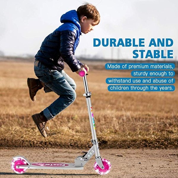 Folding Kick Scooter for Kids 2 Wheel Scooter for Girls Boys, CSPC&ASTM Safety Certified, 3 Adjustable Height, LED Light Up Wheels for Children 4 Years and up